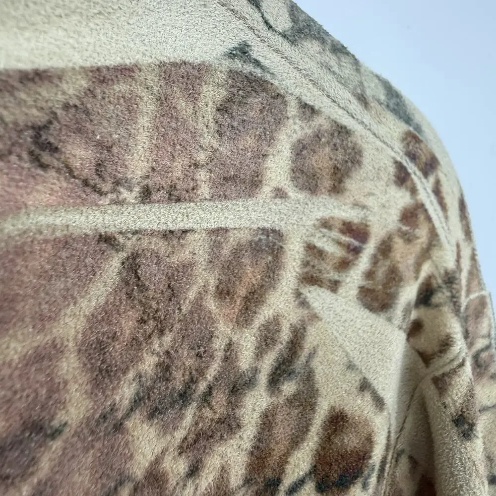 Faux Suede Butterfly Cat Print Tunic Top Women size Medium Button Up Y2K Artsy - Picture 9 of 11